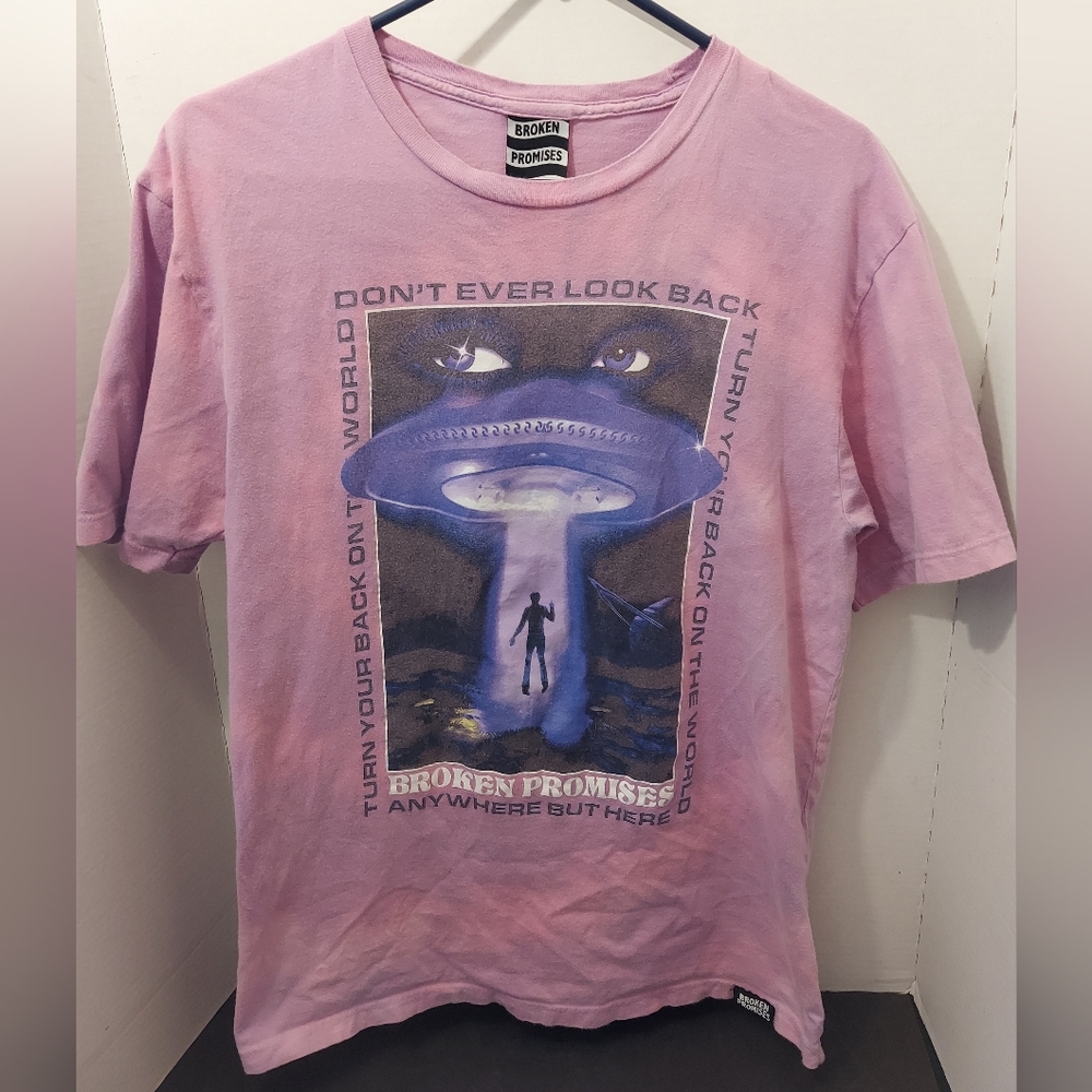 Broken Promises Ufo Alien Abduction Outer Space Nasa Pink Tie Dye Saturn Planets